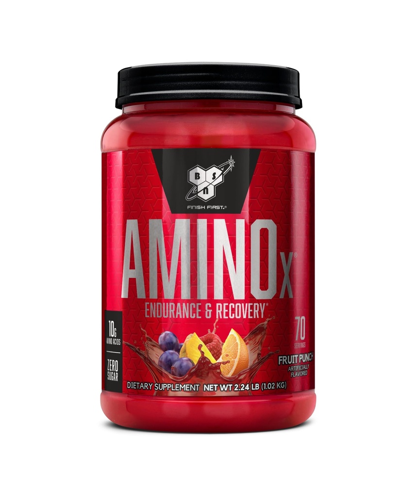 BSN Amino X Muscle Recovery & Endurance Powder, BCAAs, 10 Grams of Amino Acids, Keto Friendly, Caffeine-Free, Support Endurance, Zero Sugar, Fruit Punch, 70 servings, 35.84 Ounce (Packaging May Vary)