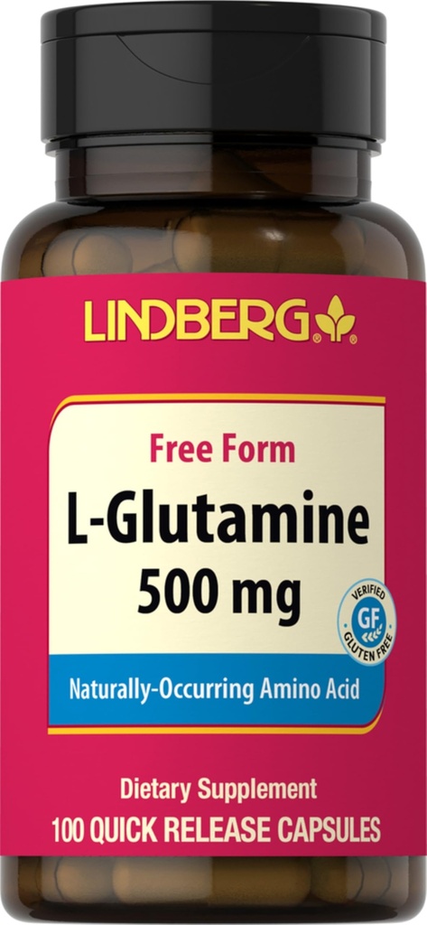 Lindberg L Glutamine Capsules for Women and Men | 500mg | 100 Pills | Free Form Supplement | Non-GMO, Gluten Free