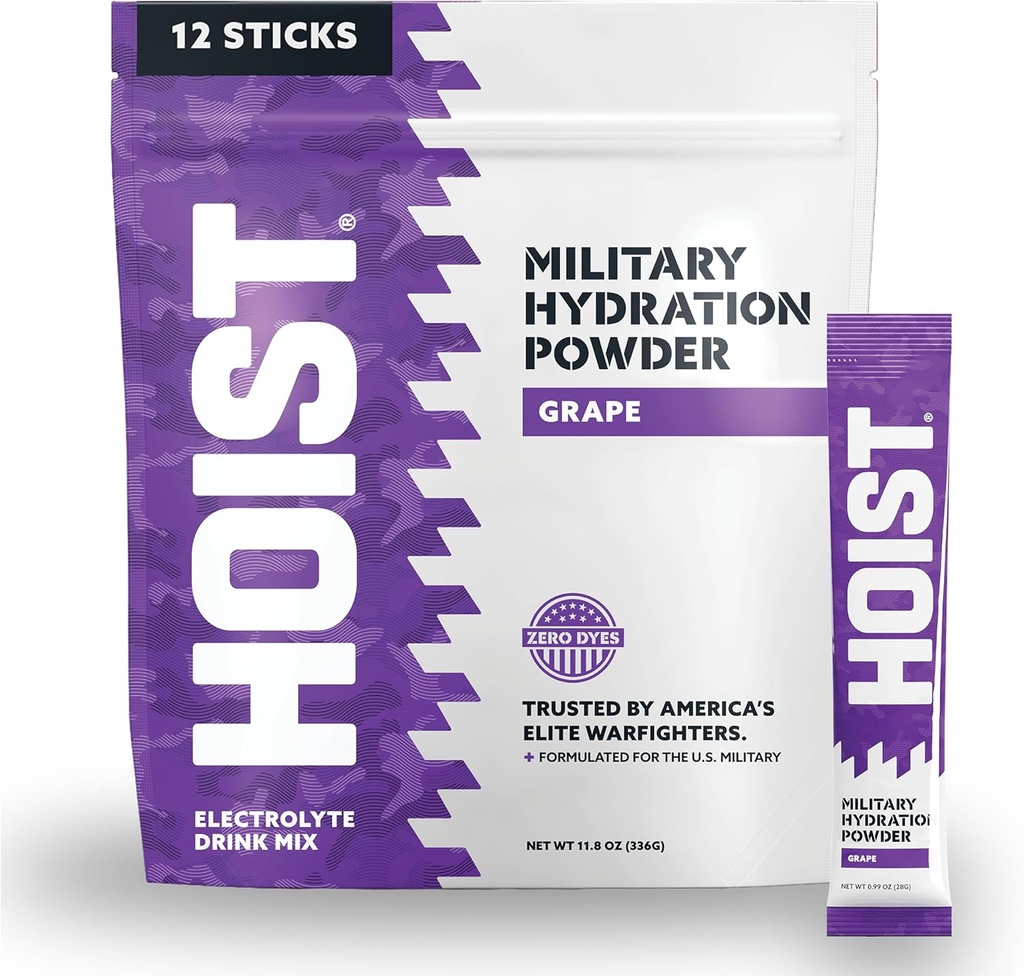 HOIST Electrolyte Drink Mix Powder Sticks – Rapid Rehydration, Military Hydration Formula – Grape (12 Single-Serve Packs)