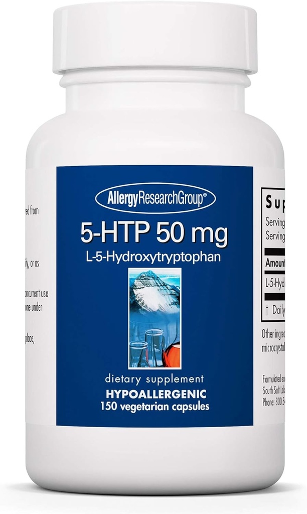 Allergy Research Group 5-HTP 50mg Supplement - Serotonin for Men & Women, Sleep Support, L-5-Hydroxytryptophan, Pure, Vegetarian Capsules - 150 Count