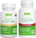 Super B-Complex 180 Tablets + High Absorption CoQ10 100mg 120 Softgels Energy Bundle, Methylated Sustained Release B Complex + CoQ10 with Vitamin E & D-Limonene, by Igennus