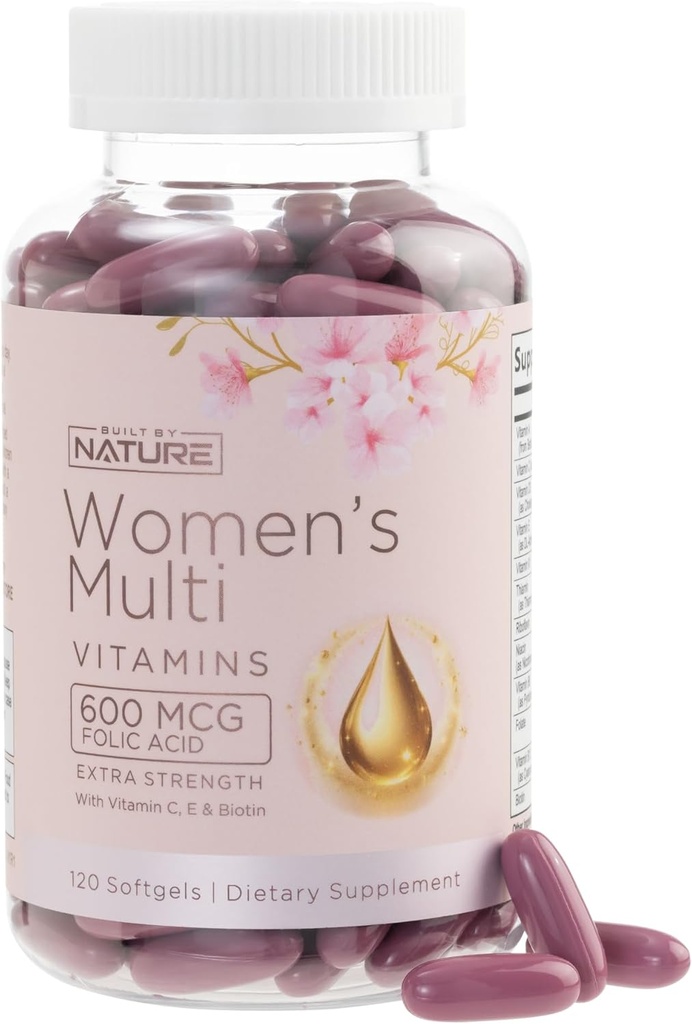 Built by Nature Vitamins for Women – Women's Complete Daily Multivitamin Supplement with A, B, C, D, E, Iron, Calcium, Magnesium and Multi Minerals – Wellness & Immune Health Support - 120 Softgels