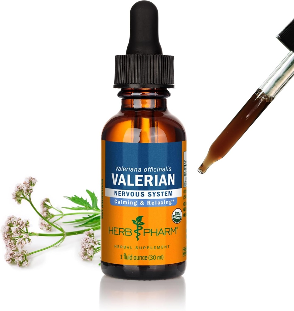 Herb Pharm Certified Organic Valerian Root Liquid Extract for Relaxation and Restful Sleep, Organic Cane Alcohol, 1 Ounce