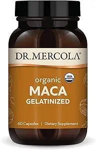 Dr. Mercola Organic Maca Gelatinized Dietary Supplement, 30 Servings (60 Capsules), Non GMO, Gluten Free, Soy Free, USDA Organic