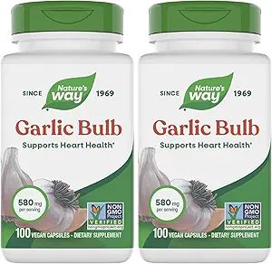 Nature's Way Garlic Bulb, Supports Heart Health*, 100 Vegan Capsules (Pack of 2)