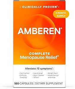 Amberen Menopause Supplement for Women, 180 Capsules, Clinically Proven, Helps Support Hormone Balance, Helps Relieve 12 Menopause Symptoms: Hot Flashes, Night Sweats, Mood Swings and More
