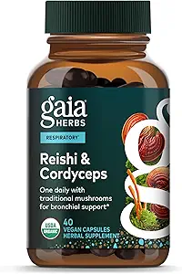 Gaia Herbs Respiratory Mushroom Blend - Immune Support Herbal Supplement to Help Maintain Overall Lung and Respiratory Health - WIth Reishi and Cordyceps* Mushrooms - 40 Vegan Capsules (40-Day Supply)