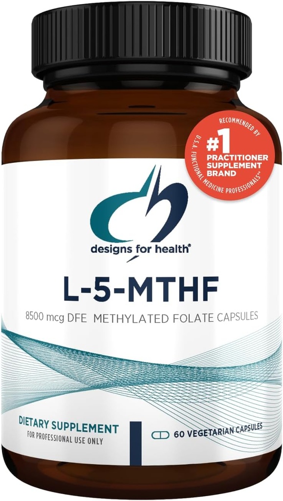 Designs for Health L 5-MTHF - Quatrefolic L Methylfolate Supplement 5mg (8500 DFE) - Methylated Folate Supplement for Women & Men - Supports Methylation - Non-GMO, Gluten Free (60 Capsules)