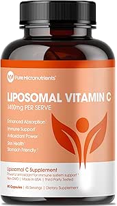 Pure Micronutrients Pure Liposomal Vitamin C - 1400mg Per Serve Supplement - 90 Capsules - High Absorption VIT C Ascorbic Acid Pills