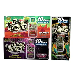 5-Hour Energy Gamer Shots Variety Pack, 30 Count (1.93 fl oz) - Extra Strength Apple Bash, Rocket Raspberry, Pineapple Charge Flavors