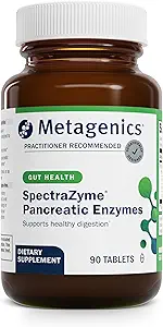 Metagenics SpectraZyme Pancreatic Enzymes - Digestive Enzyme Complex for Protein, Fat & Carb Breakdown - Supports Digestion, Gas Relief & Gut Health* - Non-GMO, Gluten-Free - 90 Tablets