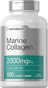 Horbäach Marine Collagen Peptides 2000mg | 180 Caplet Capsules | Type 1 with Calcium | Non-GMO, Gluten Free Supplement