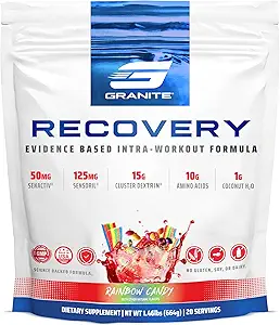 Granite Nutrition Recovery - Premium Intra-Workout Drink with EAAs, Cluster Dextrin, Sensoril & Senactiv for Athletic Performance and Lean Muscle Gains - Rainbow Candy Flavor (20 Servings)