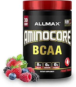 ALLMAX Nutrition AMINOCORE BCAA Powder, 8.18 Grams of Amino Acids, Intra and Post Workout Recovery Drink, Gluten Free, Fruit Punch, 315 g