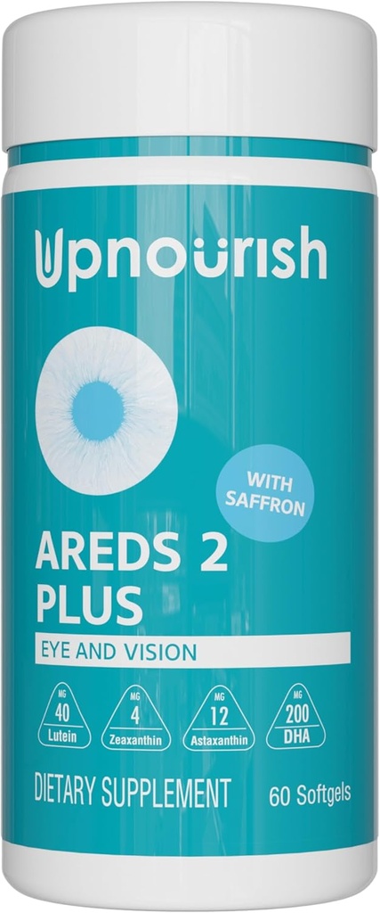 UpNourish AREDS 2 Eye Vitamins for Seniors - Lutein Eye Health Supplement for Adults - Computer Eye Strain Relief, Ocular Health and Dry Eye Support - Vision & Eye Supplements for Women and Men