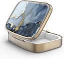 Pill Case Pill Box with Mirror Retro 2 Compartment Small Pill Case for Purse or Pocket Bronze Rectangular Pill Box or Vitamins, Fish Oil, Supplements, Pill Containe Travel Gifts（Black Gold Marble）