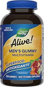 Nature's Way Alive! Men's Multivitamin Gummies, Supports Energy Metabolism*, Muscle Function*, Superfood Antioxidants(1), B-Vitamins, Vegetarian, Fruit Flavored, 150 Gummies (Packaging May Vary)