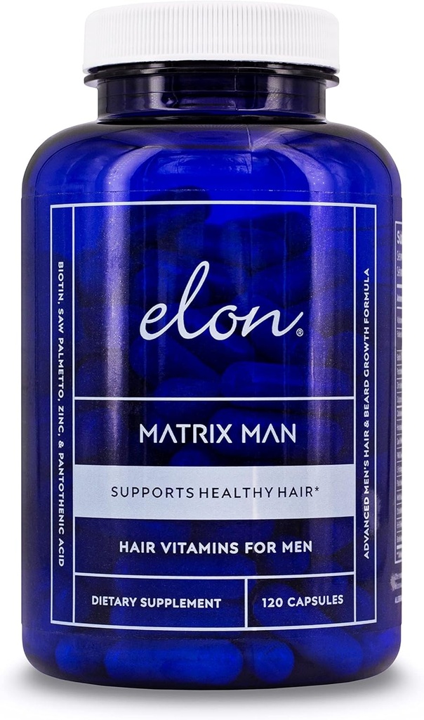 Elon Matrix Man - 60 Day Supply - Hair Growth Vitamins for Men – Saw Palmetto & Biotin Advanced Formula Vitamins – Promotes Healthy Beard Growth – (120 Capsules)