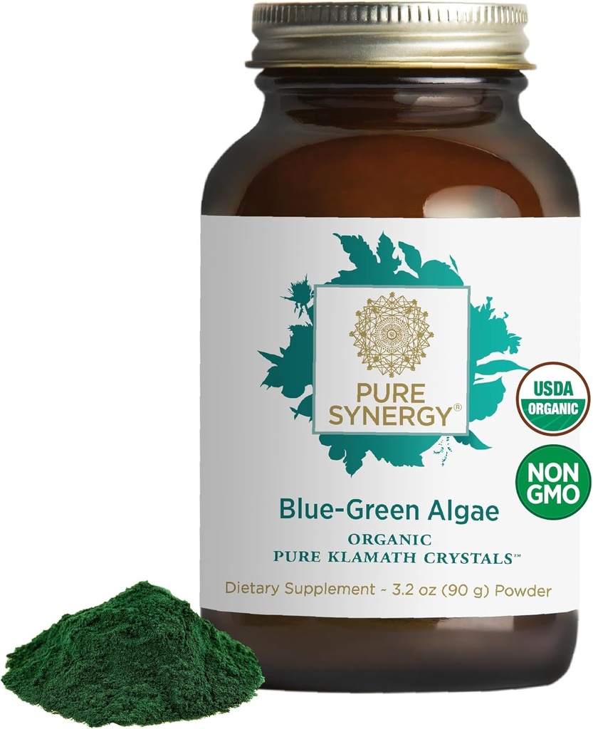 PURE SYNERGY Blue-Green Algae Powder | Superfood Powder with Chlorophyll | Organic AFA Blue Green Algae Supplement | Supports Energy, Mental Clarity, and Detoxification (3.2 oz.)