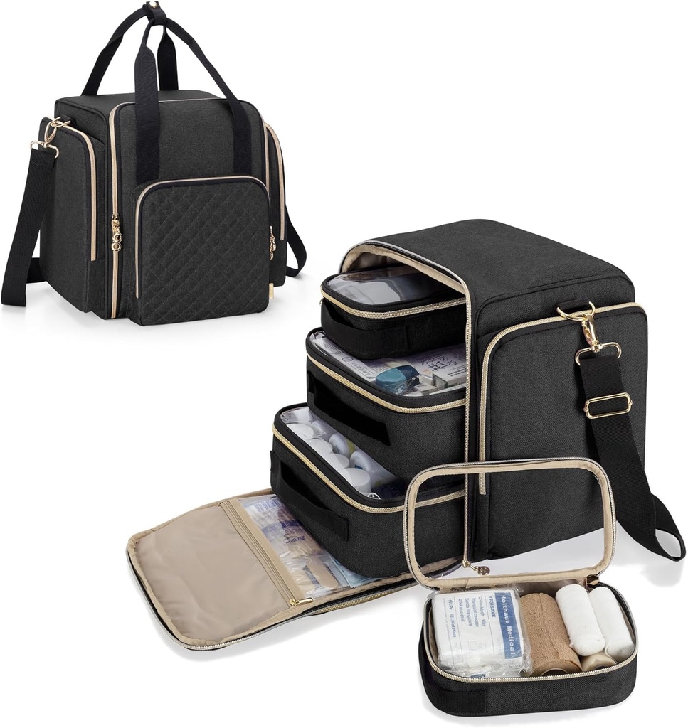 LUXJA Large Medicine Bag with 4 Inner Removable Cases, Multifunctional Medicine Storage Bag (Suitable for Home or Travel Use), Black