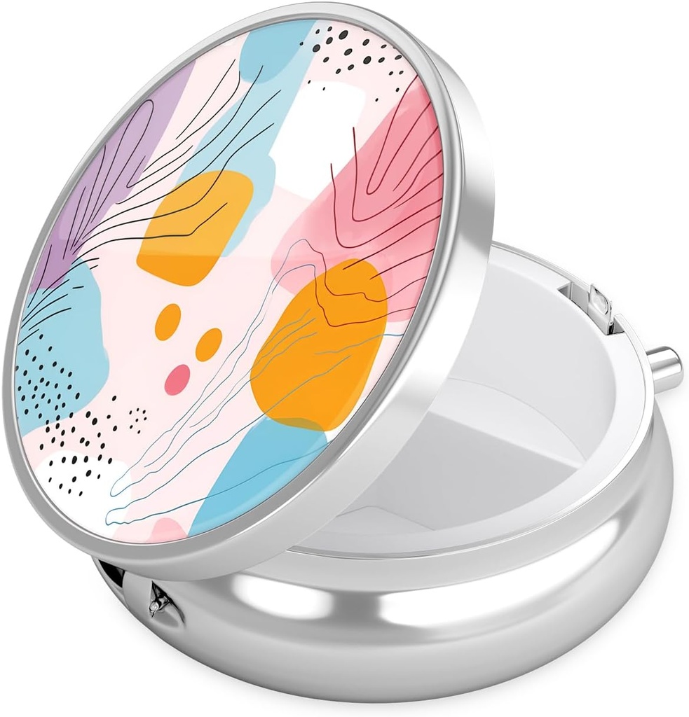 Nipichsha Pill Box, Small Pill Case for Purse & Pocket, Cute Travel Medicine Organizer, Portable Medicine Container Holder to Hold Vitamins, Medication, Fish Oil & Supplement, A01-Art Style Pattern