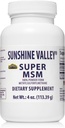 Sunshine Valley® Super MSM Supplement - Methylsulfonylmethane MSM Crystals Powder for Joint Support, Nails, Hair & Skin Health - 100% Pure Powder, Unflavored, Dietary Supplement - 4 oz