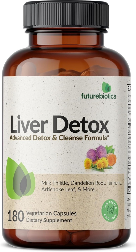 Futurebiotics Liver Detox Advanced Detox & Cleanse Formula Supports Healthy Liver Function with Milk Thistle, Dandelion Root, Turmeric Artichoke Leaf, & More, Non-GMO, 180 Vegetarian Capsules