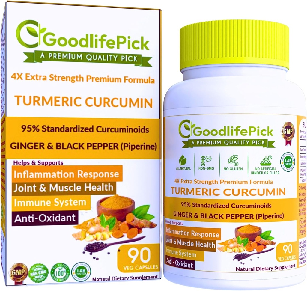Premium Turmeric Capsules with Ginger and Black Pepper.Turmeric Supplement from Turmeric Curcumin 95% Curcuminoids & Ginger Root AllNatural NonGMO NO Rice Powder NO Stearate NO Silica NO Gluten 90ct