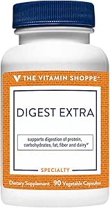 The Vitamin Shoppe Digest Extra - Digestive Enzymes for Fats, Carbohydrates and Protein Including a Digestive Aid for Gluten and Dairy - Supports Nutrient Absorption (30 Vegetable Capsules)