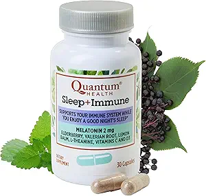Quantum Health Sleep Immune Support Supplement Melatonin 2mg L Theanine & Valerian Root Plus Elderberry Vitamin C & D Immunity Boost - 30 Capsules