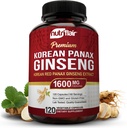 NutriFlair Korean Red Panax Ginseng 1600mg – 120 Vegan Capsules | 5% Ginsenosides | Non-GMO, Gluten-Free | Natural Energy & Focus Support | Made in USA