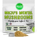 MAJU's Mental Mushroom Powder Extract, Strong Lions Mane, Chaga, Reishi, Cordyceps, Fruiting Bodies for Coffee, Immune System Booster, Nootropic Brain Supplement, Memory, Organic Mushrooms