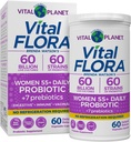 Vital Planet - Vital Flora Probiotics for Women Over 55 Daily Shelf Stable Probiotic 60 Billion CFU, 60 Diverse Strains, 7 Organic Prebiotics, Immune Support and Digestive Health 60 Capsules