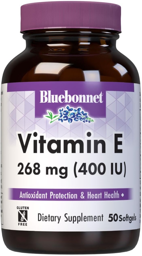 Bluebonnet Nutrition Vitamin E 400 IU (268 mg) Mixed Tocopherols Softgels, Free Radical Portection & Cardiovascular Support, Gluten-Free, Dairy-Free, 50 Softgels, 50 Servings