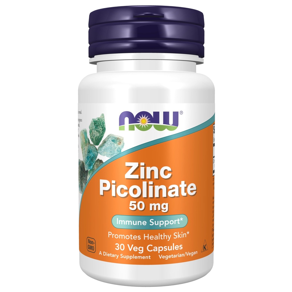 Now Foods Supplements, Zinc Picolinate 50 mg, Supports Enzyme Functions*, Immune Support*, 30 Veg Capsules