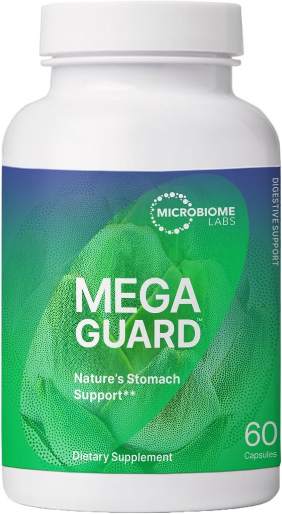 Microbiome Labs MegaGuard Gut Health Supplements - Ginger Root, Licorice Root & Artichoke Leaf Extract to Support Digestive Health & Occasional Gas - for Women, Men & Kids 8+ (60 Capsules)