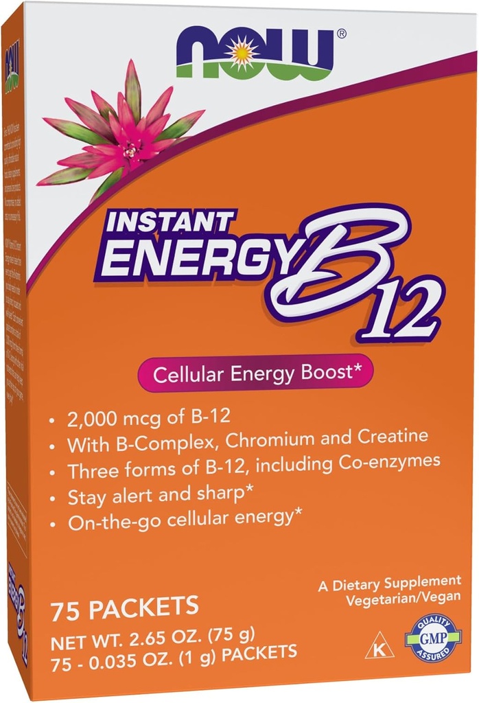 NOW Supplements, Instant Energy B-12 (2,000 mcg of B-12 per packet), Cellular Energy Boost*, 75 Packets