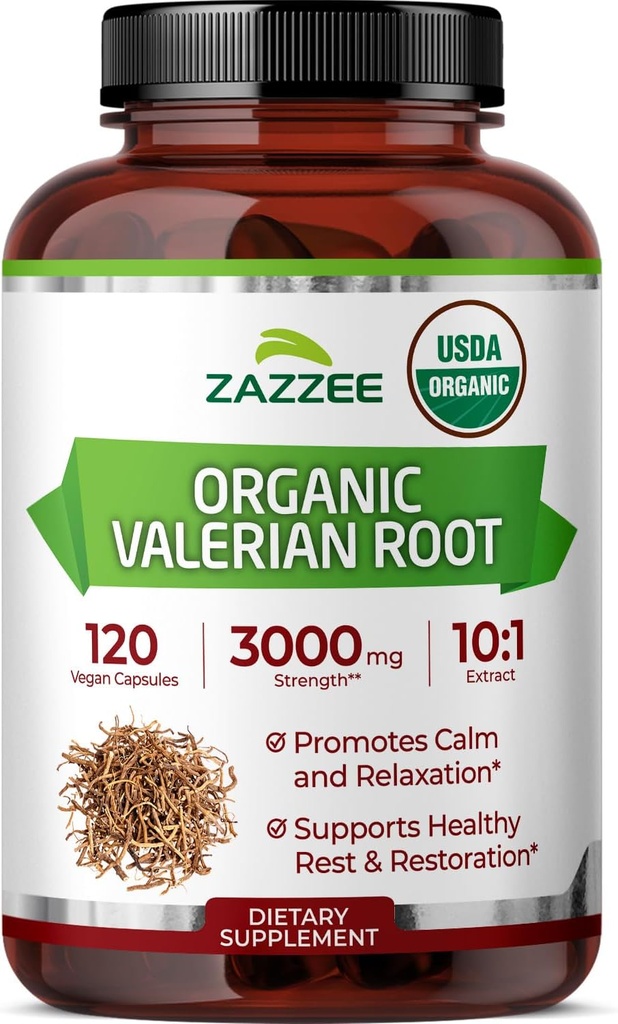 Zazzee USDA Organic Valerian Root 10:1 Extract, 3000 mg Strength, 120 Vegan Capsules, 4 Month Supply, Valeriana officinalis, 10X Potency, 100% Vegetarian, All-Natural, Non-GMO, Made in The USA