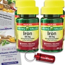 Spring Valley Iron Tablets Dietary Supplement Value Size 65 mg 200 CT 4 Pk Choice Bundle (800 Total) + Vitamin Vitality Guide & Pill Container (6 Items)!
