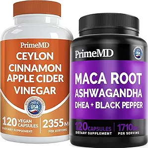 5-in-1 Ceylon Cinnamon w Apple Cider Vinegar, Turmeric, & Ginseng Root (120ct) & 6-in-1 Maca Root Ashwagandha w DHEA & Black Pepper Fruit (120ct) Bundle - Energy, Mood, & Immune Support Supplement