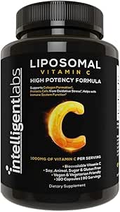 Intelligent Labs Liposomal Vitamin C 1000mg, 180 Veggie Capsules, Bioavailable, Energy & Immune Support, Antioxidant Supplement with MCT Oil and Sunflower Lecithin, 90-Day Supply