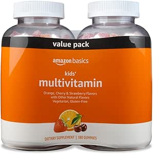   Basics Kids' Multivitamin Gummies, Cherry, Strawberry & Orange, 380 Count (2 Packs of 190) (2 per Serving) (Previously Solimo)