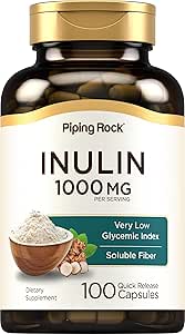 Piping Rock Organic Inulin Capsules 1000 mg | 100 Count | Low Glycemic Index | Soluble Fiber Supplement | Non-GMO, Gluten Free