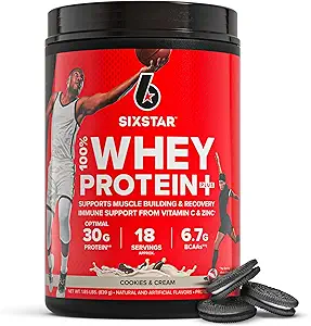 Six Star Whey Protein Powder Plus - Muscle Building & Recovery Formula with Whey Isolate Powder, BCAAs, 30g Protein, Immune Support - Post-Workout Supplement - Cookies and Cream, 1.8 lbs