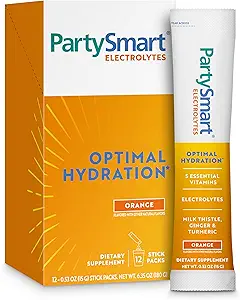 Himalaya PartySmart Orange Electrolytes Powder Packets, 12 Count, Supports Hydration, Rehydrate with Sodium & Potassium, Vitamin C & More, Antioxidant Recovery Blend Milk Thistle, Ginger & Turmeric
