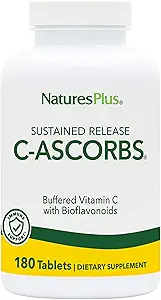 NaturesPlus C-Ascorbs Buffered Vitamin C, Sustained Release - 4000 mg, 180 Vegetarian Tablets - Super Potency Immune Support with Mineral Ascorbates, Antioxidant - Gluten-Free - 45 Servings