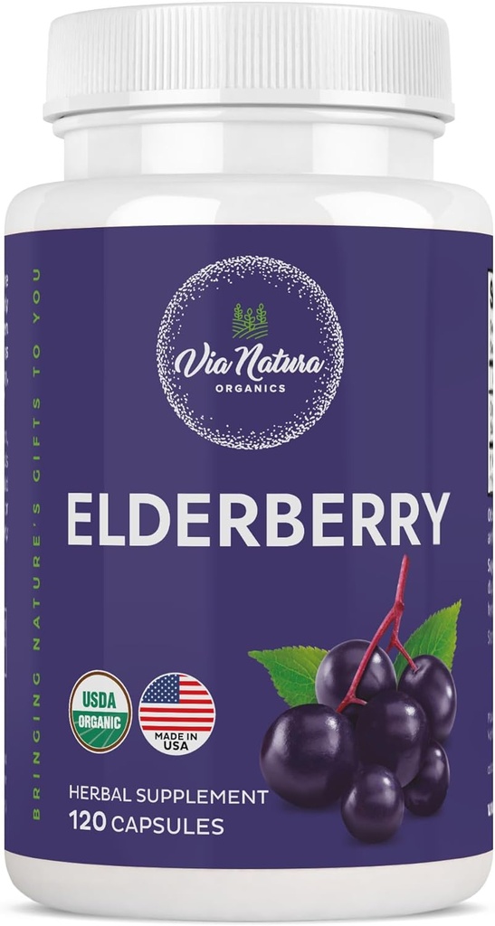 Elderberry Capsules 1000mg | Organic Herbal Supplement | 120 Capsules