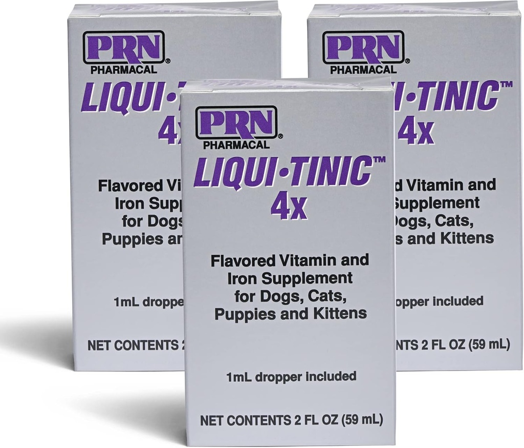PRN Pharmacal Liqui-Tinic 4X - Iron & Vitamins Oral Nutritional Supplement for Pets- Liver-Flavored Supplement with Iron & B-Complex Vitamins to Support Wellness - 2 fl oz (3 Pack)