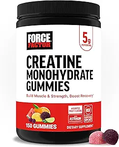 Force Factor Creatine Monohydrate Gummies, 5g Dose for Men & Women to Support Muscle, Strength, Recovery, Cognitive Health & Memory, Assorted Fruit Flavors, 150 Gummies
