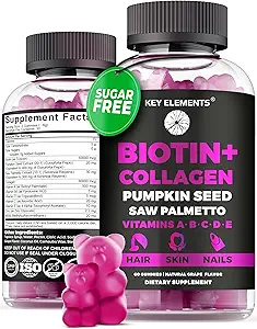Hair Skin and Nails 10000mcg Gummies & Collagen Gummies - Biotin Vitamins for Hair Growth Pumpkin Seed Oil, Saw Palmetto Extract & Vitamins A B6 C D E - Biotin and Collagen Supplements